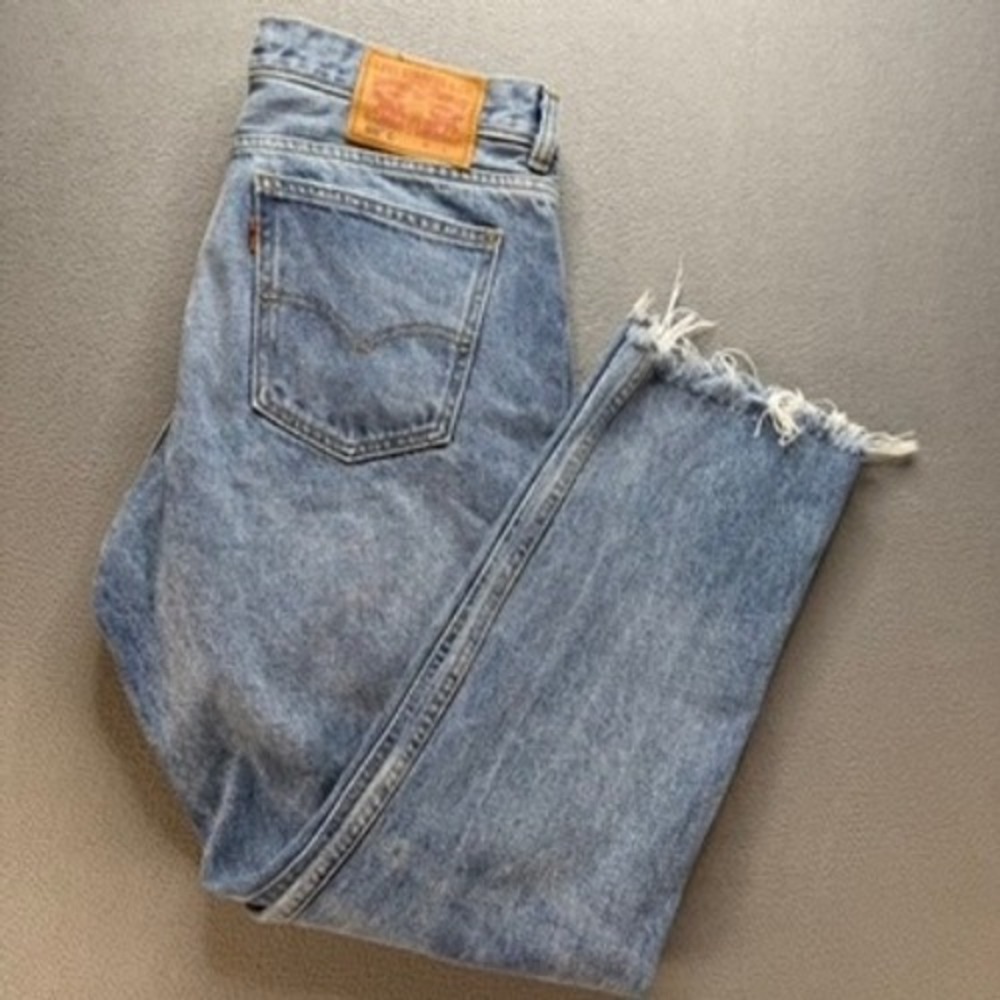 Levi's 505 C Mens W31 Blue Straight Distressed Cut Off Raw Hem Vintage Rocker